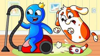 RAINBOW FRIENDS House Cleaning: Hoodoo and Blue RACED with THE VACUUM CLEANER | Cartoon Animation