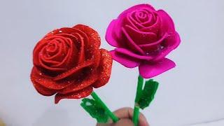 Glitter paper foam sheet rose making/paper rose/कागज़ के फूल बनाना/कागज़ के फूल कैसे बनाये/DIY paper