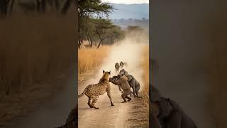 A tense standoff between a cheetah & a troop of aggressive baboons in the African wilderness. #short