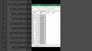 Excel get day month year from date || extract day month year from date #shorts #shortvideo