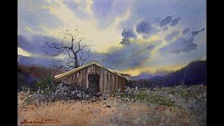 Painting a Rustic Barn in Watercolor with Dramatic Skies