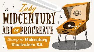 Inky Midcentury Art in Procreate // Brushtober Tutorial ft. Midcentury Illustrator's Toolkit