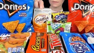 ASMR Eating My Favorite Childhood Snacks *Twix, Doritos Chips, Cookie, Reese's, Muffins, Gummy Candy