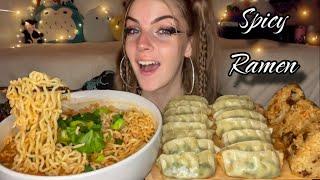 SPICY NOODLES AND GYOZA MUKBANG! | 신라면 (Vegan) (No Talking)