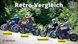 Retro-Vergleich - Ducati Scrambler 1100 gegen Indian FTR, Kawasaki Z900RS SE und Yamaha XSR 900