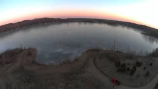 Flying over frozen Rawson's Ponds in Bureau, IL.