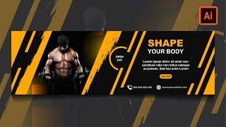 Created Modern web banner design ( Gym / Fitness ) FREE DOWNLOAD | Illustrator Tutorial