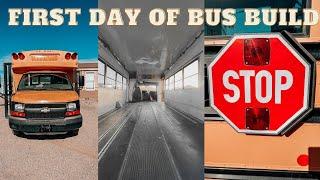 First Day of Bus Build | Removing Seats, Stop Sign, Mirrors, Caution Bar, and the Wheel Chair lift