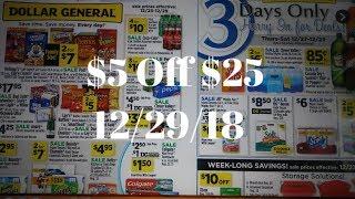 Dollar General $5 off $25 for saturday 12/29/18
