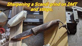 sharpening a scandi grind knife with DMT stones