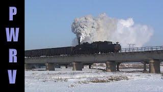 Chinese Steam - Hard Working Steam Locomotive SY Class 2-8-2 with Long Train, Winter, Meihekou