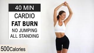 40 Min Cardio HIIT - No Jumping All Standing | Super Sweaty & Fun | Motivational Music, No Repeat