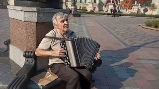 Уличный музыкант. Киев. Мариинский дворец. Звучит баян. Осень 2019