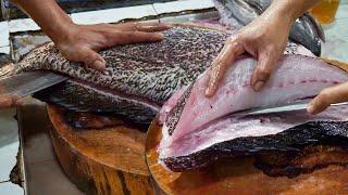 Amazing Cutting Skills | Goliath Grouper Fish Cleaning & Cutting By Expert Fish Cutter in Thailand