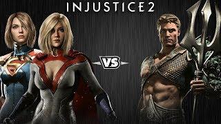 Injustice 2 - Супергёрл и Пауэргёрл против Аквамена - Intros & Clashes (rus)