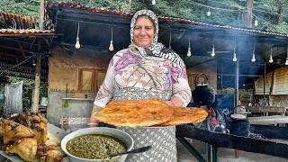 IRAN: Rural Restaurant In The Forest! | Watch an Iranian Lady Make Traditional Bread & Stew!