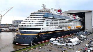 Spectacular Float Out DISNEY TREASURE at Meyer Shipyard Papenburg. 4K.