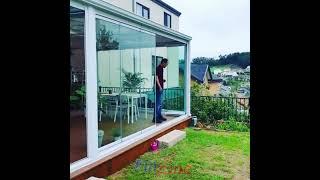 Fz30 frameless folding glass door balcony glazing system glass curtain panoramic glass wall case-526