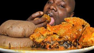 Asmr mukbang spicy assorted soup and brown fufu eating sound