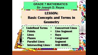 BASIC CONCEPTS AND TERMS IN GEOMETRY | GRADE 7 MATH | TAGLISH