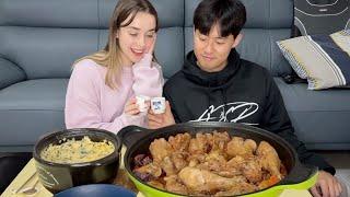 SPICY Korean Chicken Stew, SOJU & STEAMED EGG MUKBANG *a tipsy eating show* | Dak-bokkeum-tang