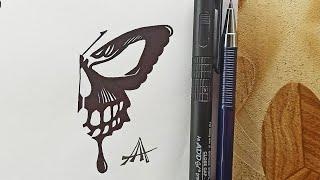 Simple " Skull Butterfly" Drawing #Butterfly #easy #Skull #Shorts