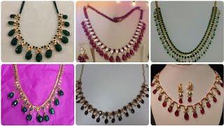 ruby drops gold short necklaces designs//green,red colour Ruby drops design collections with weight.