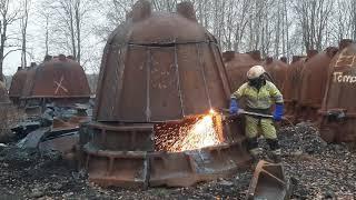 crucibles cutting,  weight 20 tons !!! part 3