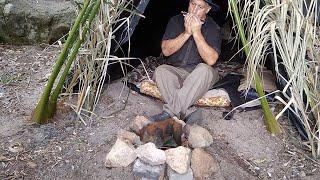 Stealth camping in a TP stealth shelter where I make furniture, food and play the harmonica.