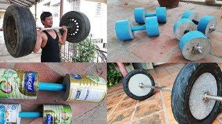 4 Awesome to make homemade Dumbbell & Barbell / Gym at home