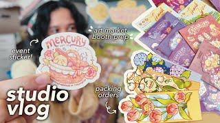 studio vlog  packing orders | art market booth prep | making event sticker  ࿔*: