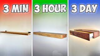 I Build 3 Floating Shelves- 3 Min vs. 3 Hr vs. 3 Day Challenge