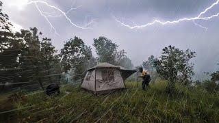 REAL POWERFULL RAINSTROM ‼️SOLO CAMPING in HEAVY RAIN and THUNDERSTORMS ️ Setting up TENT BIG