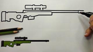 HOW TO DRAW SNIPER RIFLE AWM | DRAWING AWM RIFLE EASY