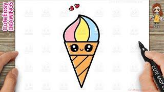 How to Draw Cute Ice Cream Easy Step-By-Step Drawing and Coloring for Kids and Toddlers