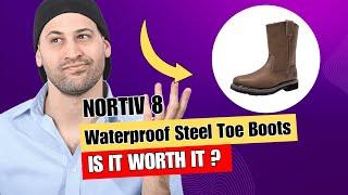 NORTIV 8 Steel Toe Boots for Men Waterproof Pull-on Wellington Work Boots Bronco Stormrider