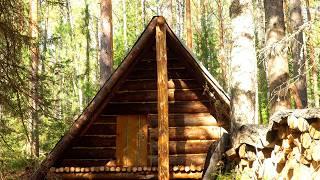 MAN SURVIVES COLD NIGHT IN BIG WARM LOG HOUSE. BUILD A PORCH FROM LOGS.