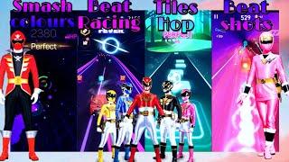 Power Rangers Song - Smash colours vs Beat Racing vs Tiles Hop vs Beat Shots | Music Games |