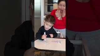 My 2 Year Old Deaf Son Writes His Name for the First Time!!! #shorts