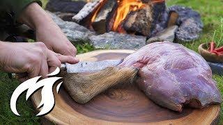 Grilling hunted HAUNCH OF VENISON outdoor asmr style 