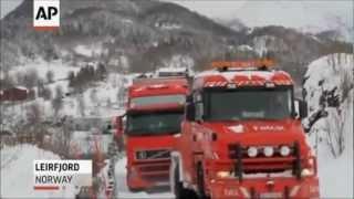 Trucks go over cliff in Norway