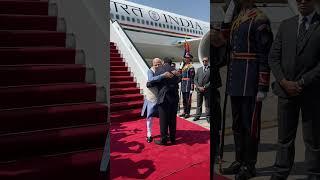 Prime Minister of Egypt receives PM Modi upon his arrival in Cairo