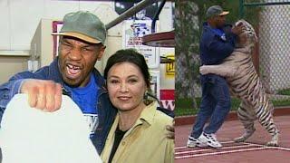 A Look Back: Mike Tyson Wrestles His Tiger at Mansion for Roseanne Barr