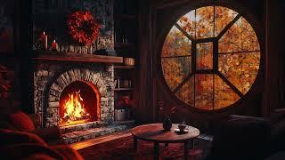 Cozy Living Room with Crackling Fireplace and Rain | 3 Hours of Autumn Ambience