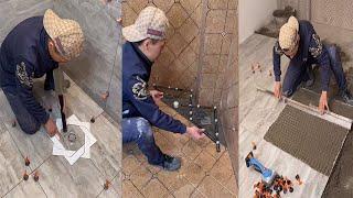 Young Man with great tiling skills -Great tiling skills -Great technique in construction PART 118