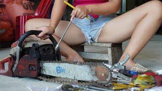 Female mechanic: Gasoline saw mixed with oil 2T machinery restoration - Genius girl, CocaMechanic