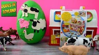 Farm animals toys GIANT playdough surprise eggs Fisher Price Little People play doh Barn videos