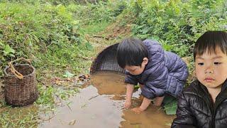 Elephant Boy and Kind Woman Catch Fish for Lunch