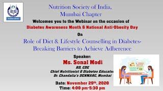 Webinar - Role of Diet and Lifestyle Counselling in Diabetes- Breaking Barriers to achieve Adherence