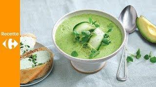 Gazpacho vert et toast à la sauce basilic-ricotta